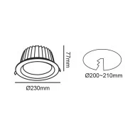 Λευκό LED χωνευτό φωτιστικό 40W με ψυχρό φως 6500K 5000Lm 100° 230V AC Ra80 Φ230x77MM 5YRS
