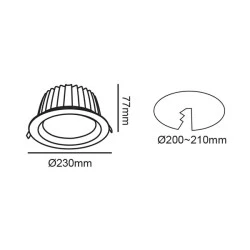 Λευκό LED χωνευτό φωτιστικό 40W με ψυχρό φως 6500K 5000Lm 100° 230V AC Ra80 Φ230x77MM 5YRS