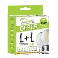 Λάμπα led filament σφαιρική Ε27 5W 230V 2700k θερμό λευκό φως 400Lm σε blister 2 τμχ