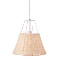 Διακοσμητικό κρεμαστό φωτιστικό 1ΧΕ27 D30xh120cm μεταλλικό με rattan σε λευκό και natural απόχρωση