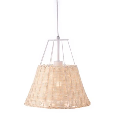 Διακοσμητικό κρεμαστό φωτιστικό 1ΧΕ27 D30xh120cm μεταλλικό με rattan σε λευκό και natural απόχρωση Διακοσμητικό κρεμαστό φωτιστικό 1ΧΕ27 D30xh120cm μεταλλικό με rattan σε λευκό και natural απόχρωση