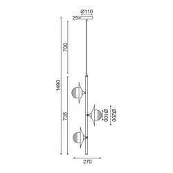 Φωτιστικό οροφής κρεμαστό 3ΧG9 27x27xh149cm μεταλλικό και γυάλινο μαύρο με χάλκινες λεπτομέρειες