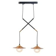 Φωτιστικό οροφής κρεμαστό 2ΧG9 47X20xh128cm από μέταλλο και γυαλί μαύρο με ορειχάλκινες λεπτομέρειες