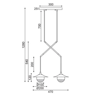Φωτιστικό οροφής κρεμαστό 2ΧG9 47X20xh128cm από μέταλλο και γυαλί μαύρο με ορειχάλκινες λεπτομέρειες