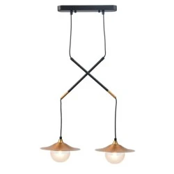Φωτιστικό οροφής κρεμαστό 2ΧG9 47X20xh128cm από μέταλλο και γυαλί μαύρο με ορειχάλκινες λεπτομέρειες