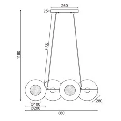 Κρεμαστό φωτιστικό 4ΧG9 68x27xh118cm μαύρο με ορειχάλκινες λεπτομέρειες από μέταλλο και γυαλί