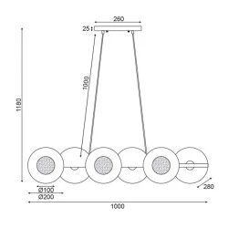 Κρεμαστό φωτιστικό 6ΧG9 100x27xh118cm ορείχαλκος/μαύρο μεταλλικό με γυαλί