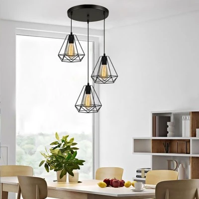 Τρίφωτο φωτιστικό οροφής POWERTECH HLL-0004 E27 μεταλλικό μαύρο σε σχήμα διαμαντιού