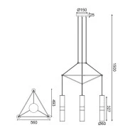 Κρεμαστό φωτιστικό 3XGU10 56x49xh150cm μεταλλικό στο χρώμα του ορείχαλκου