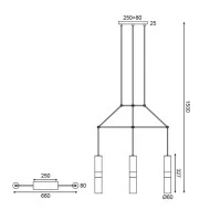 Κρεμαστό φωτιστικό 3XGU10 66x8xh150cm μαύρο μεταλλικό με ορειχάλκινες λεπτομέρειες