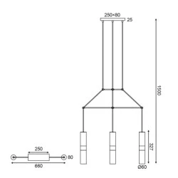 Κρεμαστό φωτιστικό 3XGU10 66x8xh150cm μαύρο μεταλλικό με ορειχάλκινες λεπτομέρειες