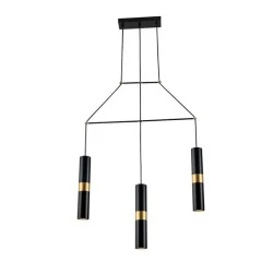 Κρεμαστό φωτιστικό 3XGU10 66x8xh150cm μαύρο μεταλλικό με ορειχάλκινες λεπτομέρειες