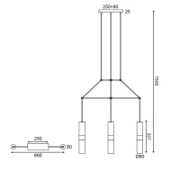 Κρεμαστό φωτιστικό 3XGU10 66x8xh150cm μεταλλικό ορειχάλκινο