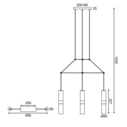 Κρεμαστό φωτιστικό 3XGU10 66x8xh150cm μεταλλικό ορειχάλκινο
