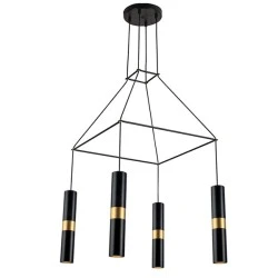 Κρεμαστό φωτιστικό 4XGU10 56x56xh150cm μαύρο με χρυσές λεπτομέρειες μεταλλικό