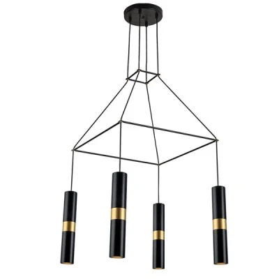 Κρεμαστό φωτιστικό 4XGU10 56x56xh150cm μαύρο με χρυσές λεπτομέρειες μεταλλικό