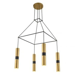 Κρεμαστό φωτιστικό 4XGU10 56x56xh150cm μεταλλικό ορειχάλκινο με μαύρες λεπτομέρειες
