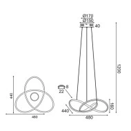 Κρεμαστό φωτιστικό LED GORDIUS 48W 3000k θερμό λευκό φως 2880lm 48x44xh120cm μαύρο αλουμινίου