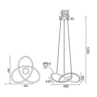 Κρεμαστό φωτιστικό LED GORDIUS 48W θερμό λευκό φως 3000k 2880lm 48x44xh120cm ορειχάλκινο αλουμινίου
