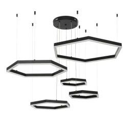 Κρεμαστό φωτιστικό οροφής LED kelvo® LEXAGON 120W 12000lm 200° AC 220-240V IP20 ρυθμιζόμενο λευκό φως CCT με χειριστήριο από 2700K έως 6000K ντιμμαριζόμενο μαύρο ματ 110x90x110cm