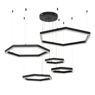 Κρεμαστό φωτιστικό οροφής LED kelvo® LEXAGON 120W 12000lm 200° AC 220-240V IP20 ρυθμιζόμενο λευκό φως CCT με χειριστήριο από 2700K έως 6000K ντιμμαριζόμενο μαύρο ματ 110x90x110cm