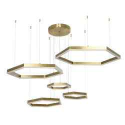 Κρεμαστό φωτιστικό οροφής LED kelvo® LEXAGON 120W 12000lm 200° AC 220-240V IP20 ρυθμιζόμενο λευκό CCT με χειριστήριο από 2700K έως 6000K ντιμμαριζόμενο χρυσό πλατίνα 110x90x110cm