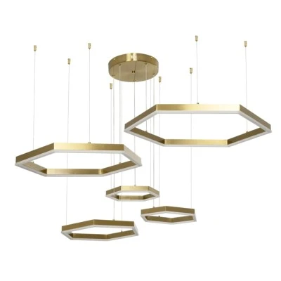 Κρεμαστό φωτιστικό οροφής LED kelvo® LEXAGON 120W 12000lm 200° AC 220-240V IP20 ρυθμιζόμενο λευκό CCT με χειριστήριο από 2700K έως 6000K ντιμμαριζόμενο χρυσό πλατίνα 110x90x110cm