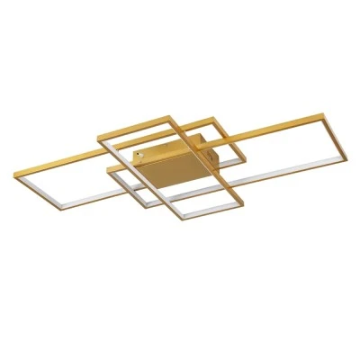 Φωτιστικό οροφής kelvo® QUADRA LED 120W 12000lm 120° AC 220-240V IP20 ρυθμιζόμενο λευκό CCT με χειριστήριο 2700K-6000K ντιμμάριστο σαμπανιζέ χρυσό ματ 105x60x9cm