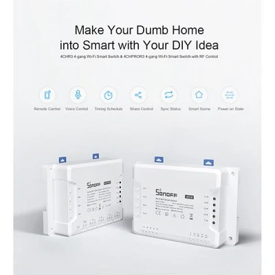 Έξυπνος ενδιάμεσος διακόπτης SONOFF 4CHR3 Wi-Fi Smart Switch DIY Four Way 4 Gang 4 Output Channel