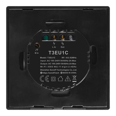 Μαύρος μονός διακόπτης SONOFF T3EU1C-TX-EU-R2 Wi-Fi Smart Wall Touch Button Switch