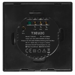 Διπλός διακόπτης SONOFF T3EU2C-TX-EU-R2 με Wi-Fi Smart Wall Touch Button Switch σε μαύρο χρώμα