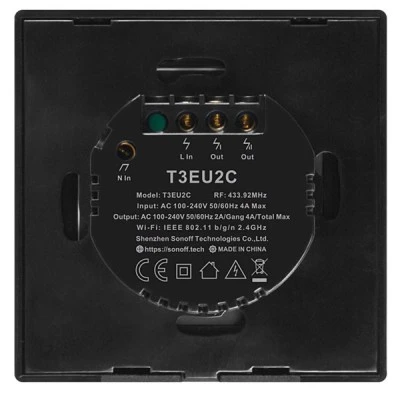 Διπλός διακόπτης SONOFF T3EU2C-TX-EU-R2 με Wi-Fi Smart Wall Touch Button Switch σε μαύρο χρώμα Διπλός διακόπτης SONOFF T3EU2C-TX-EU-R2 με Wi-Fi Smart Wall Touch Button Switch σε μαύρο χρώμα