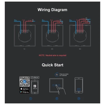 Διπλός διακόπτης SONOFF T3EU2C-TX-EU-R2 με Wi-Fi Smart Wall Touch Button Switch σε μαύρο χρώμα Διπλός διακόπτης SONOFF T3EU2C-TX-EU-R2 με Wi-Fi Smart Wall Touch Button Switch σε μαύρο χρώμα