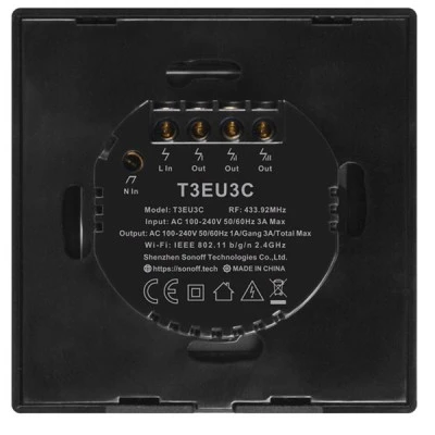 Τριπλός μαύρος διακόπτης SONOFF T3EU3C-TX-EU-R2 με Wi-Fi Smart Wall Touch Button Switch IP20