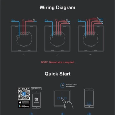 Τριπλός μαύρος διακόπτης SONOFF T3EU3C-TX-EU-R2 με Wi-Fi Smart Wall Touch Button Switch IP20