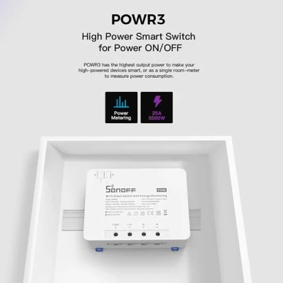 Έξυπνος διακόπτης SONOFF POWR3 Wi-Fi Smart High Power Switch - 25A/5500W