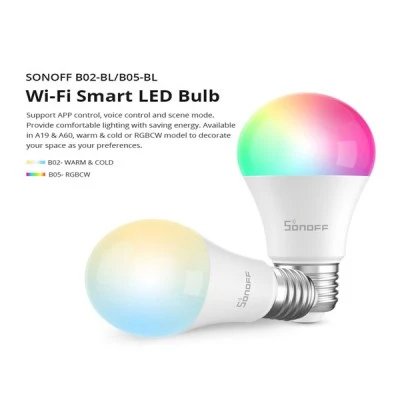GloboStar® 80072 SONOFF B05-BL-A60 - LED BULB E27 A60 806lm 9W WiFi+Bluetooth RGBW (RED + Green + Blue + Cool White) Dimming Smart Bulb RGBW