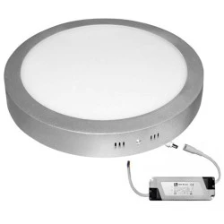 Led panel επίτοιχο στρογγυλό ασημί χρώμα 24W 230V 3000k θερμό λευκό φως 1800lm με τροφοδοτικό