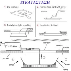 Led panel χωνευτό ασημί τετράγωνο 24W 230V 3000k θερμό λευκό φως 1800lm με τροφοδοτικό