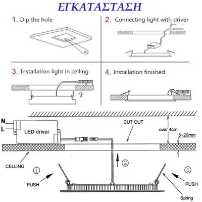 Led panel χωνευτό ασημί τετράγωνο 24W 230V 3000k θερμό λευκό φως 1800lm με τροφοδοτικό