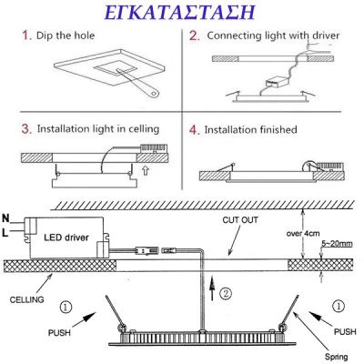 Led panel χωνευτό τετράγωνο σατινέ 12W 230V 6300k ψυχρό λευκό φως 850lm με τροφοδοτικό