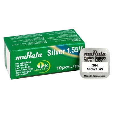 Μπαταρία λιθίου MURATA SR621SW για ρολόγια 1.55V No 364 συσκευασία 10 τεμαχίων