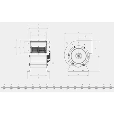 Βεντιλατέρ σαλίγκαρος ΟCES 400W  2200m³/h  1250rpm 50Hz με διάμετρο Φ176mm ΑxΒ197x133mm