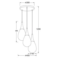 Μεταλλικό φωτιστικό κρεμαστό τρίφωτο χάλκινο σε σχήμα σταγόνας για λάμπες με ντουί Ε14
