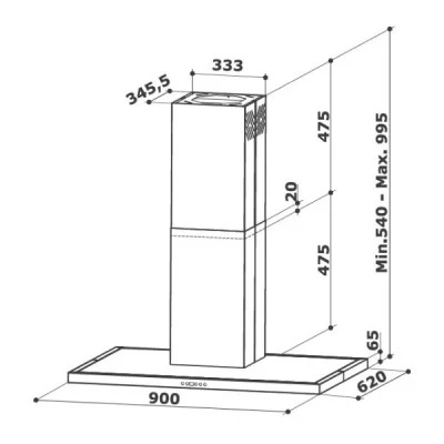 Απορροφητήρας ΟPERA N690 INOX 2 μοτέρ 90cm & απορροφητικότητα 600m³/h