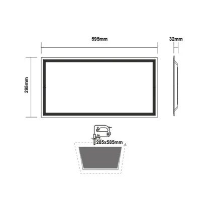 Led panel λευκό παραλληλόγραμμο 30W 230V AC ενδιάμεσο λευκό φως 4000k 2850lm 295X595X32mm