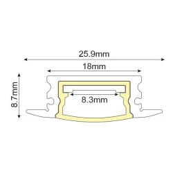 Προφίλ αλουμινίου EDITH P147 25.9x8.7mm χωνευτό στεγανό IP65 με οπάλ κάλυμμα για λωρίδες LE