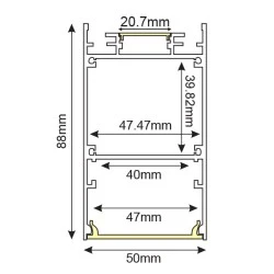 Προφίλ αλουμινίου SIEN P288 88x50mm 2m επίτοιχης τοποθέτησης με οπάλ κάλυμμα για λωρίδες LED