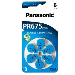 Μπαταρίες ακουστικών βαρηκοΐας PANASONIC PR675 mercury free 1.4V σε συσκευασία των 6 τεμαχίων