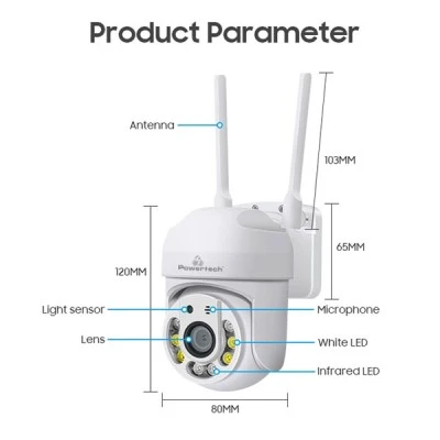Smart κάμερα POWERTECH  PT-1144 με ανάλυση  2MP & σύνδεση Wi-Fi, PTZ στεγανή IP65